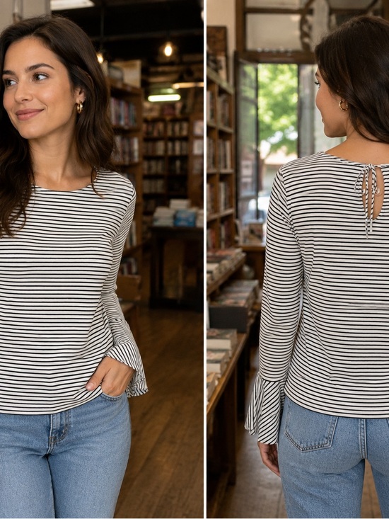 Wallpapher Tops - Wallpapher Striped Black & White Long Sleeve Tie-Back Top